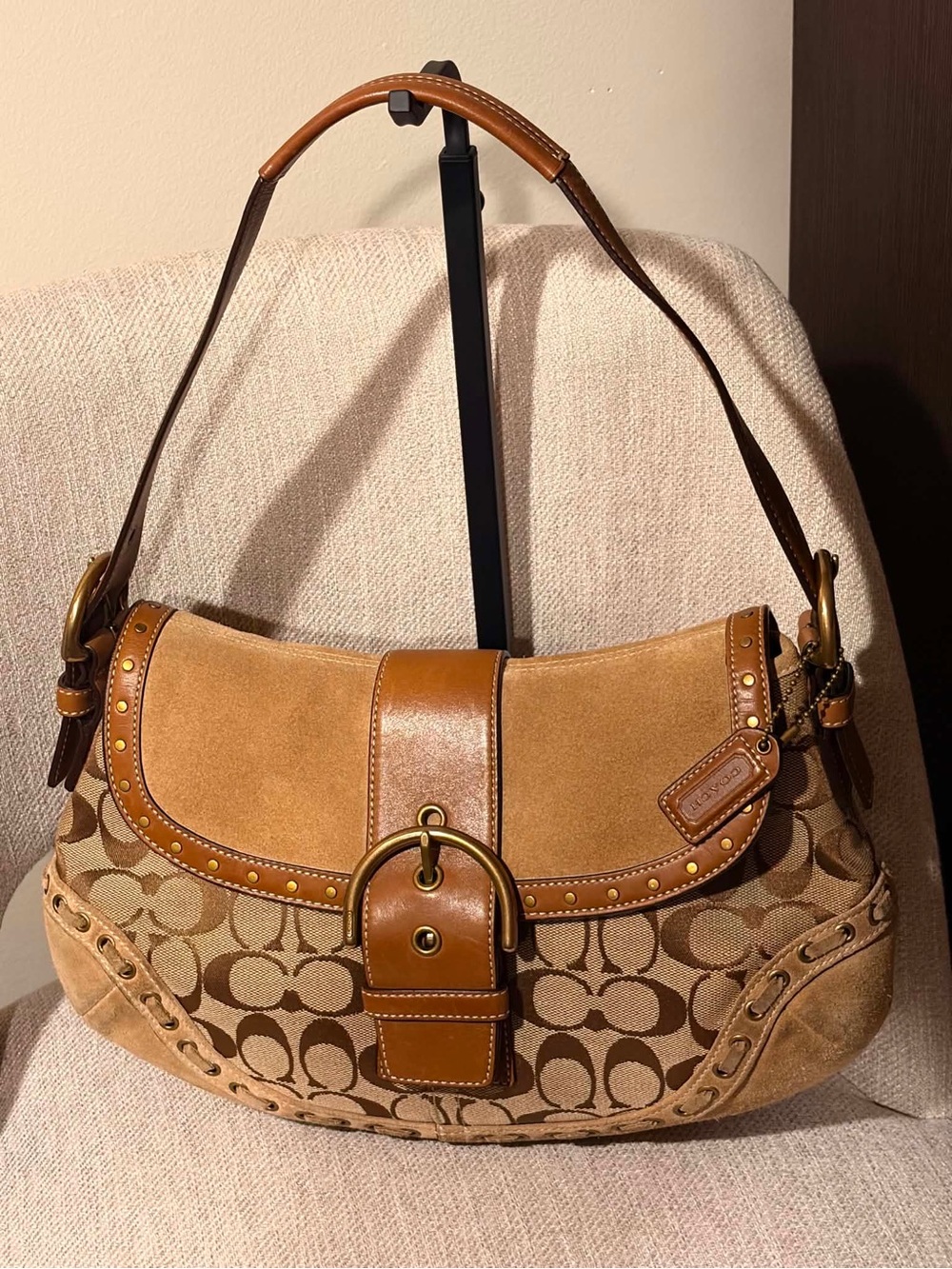 Coach 9373 VintageY2K Large Soho Signature Shoulder Bag Brown Leather Suede Rare